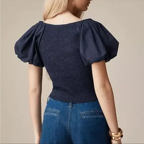 J. Crew Navy Puff Sleeve Blouse - Picture 3 of 9